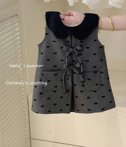 GRAY SUMMER VEST DRESS FOR GIRLS / BB-0207 - GRAY SUMMER VEST DRESS FOR GIRLS