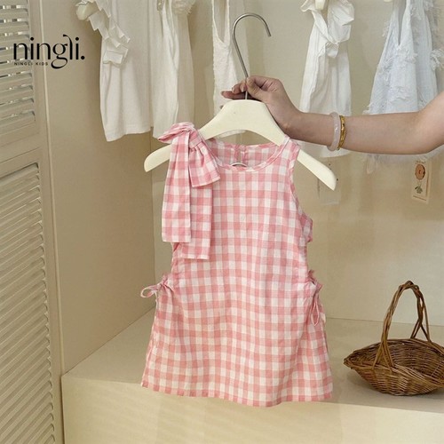 PINK SUMMER VEST DRESS FOR GIRLS / BB-0208 - PINK SUMMER VEST DRESS FOR GIRLS