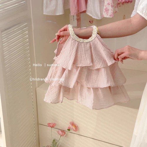 PINK SUMMER VEST DRESS FOR GIRLS / BB-0210 - PINK SUMMER VEST DRESS FOR GIRLS