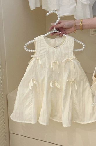 FRENCH BOW SUMMER VEST DRESS FOR GIRLS / BB-0196 - FRENCH BOW SUMMER VEST DRESS FOR GIRLS