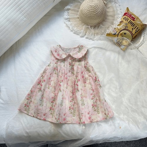 FLORAL SUMMER VEST DRESS FOR GIRLS / BB-0212 - FLORAL SUMMER VEST DRESS FOR GIRLS