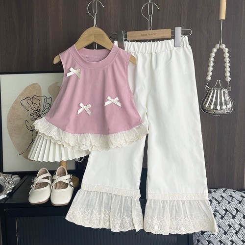 TWO PIECE BOW LACE VEST AND PANTS / BB-0204 - TWO PIECE BOW LACE VEST AND PANTS
