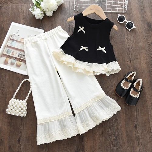 TWO PIECE BOW LACE VEST AND PANTS / BB-0215 - TWO PIECE BOW LACE VEST AND PANTS