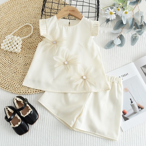 WHITE COLOR TWO-PIECE SLEEVELESS VEST TOP AND SHORT / BB-0228 - 100CM WHITE COLOR TWO-PIECE SLEEVELESS VEST TOP AND SHORT