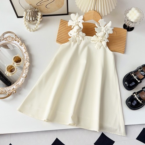 WHITE COLOR FLOWER SUSPENDER DRESS / BB-0229 - WHITE COLOR FLOWER SUSPENDER DRESS