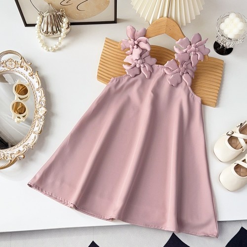 PINK COLOR 90CM FLOWER SUSPENDER DRESS / BB-0230 - PINK COLOR 90CM FLOWER SUSPENDER DRESS