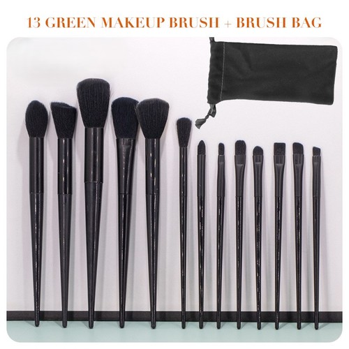 MAKE UP BRUSH SET 13 PIECES- BLACK / MU-0030 - Appearance color : 13 blue black sets + cloth bag