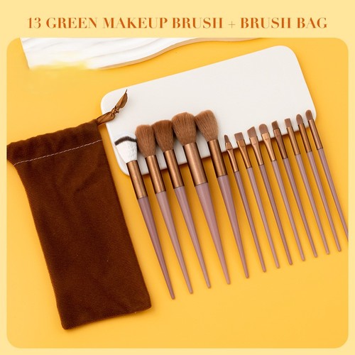 MAKE UP BRUSH SET 13 PIECES- BROWN / MU-0031 - Appearance color : 13 brown brushes + cloth bag
