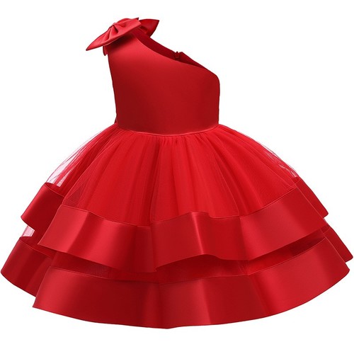 COLOR RED ONE-SHOULDER DESIGN PARTY DRESS / BB-0234 - 100CM COLOR RED ONE-SHOULDER DESIGN PARTY DRESS