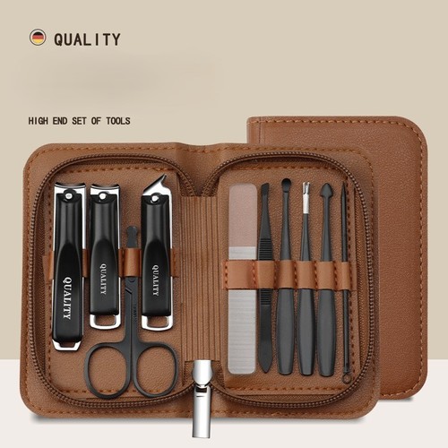 NAIL TOOLS SET 10 PIECES / MU-0041 - Stainless steel Color: Brown zipper bag