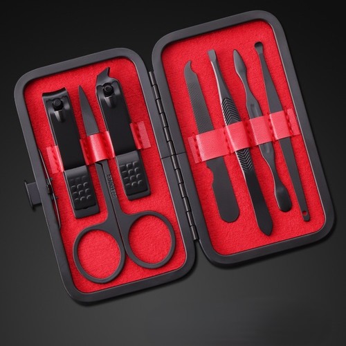 NAIL TOOLS SET- 7 PIECES / MU-0048 - Stainless steel nail tools Color: Red