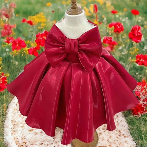 COLOR RED SLEEVELESS IN BOW DESIGN PARTY DRESS / BB-0237 - 90CM COLOR RED SLEEVELESS IN BOW DESIGN PARTY DRESS