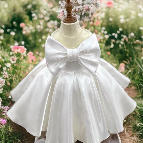 COLOR WHITE SLEEVELESS IN BOW DESIGN PARTY DRESS / BB-0238 - COLOR WHITE SLEEVELESS IN BOW DESIGN PARTY DRESS
