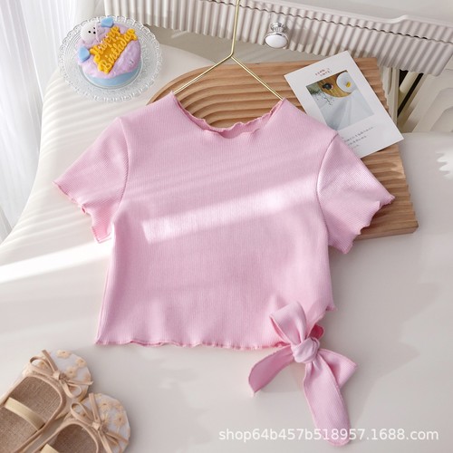 GIRLS SUMMER RUFFLED TOPS / BB-0245 - COLOR PINK GIRLS SUMMER RUFFLED TOPS