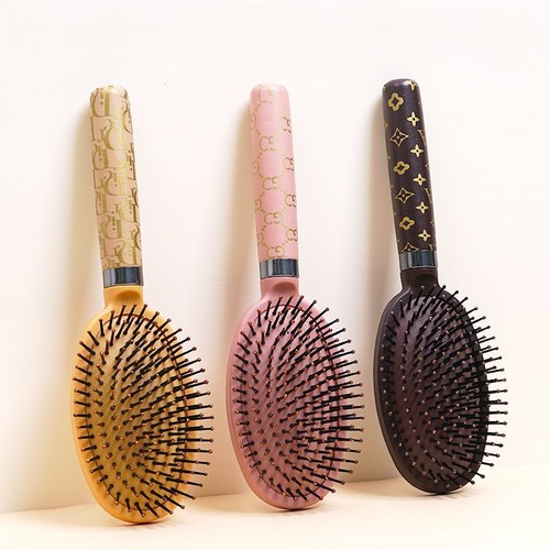 HAIR STRAIGHTENING COMB 3 PIECES / MU-0067 - LEATHER HANDLE AIR-BAG COMB Color: 2118 MIXED COLOR