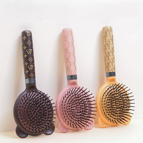 HAIR STRAIGHTENING COMB 3 PIECES / MU-0068 - LEATHER HANDLE AIR-BAG COMB Color: 2119 Mixed Color
