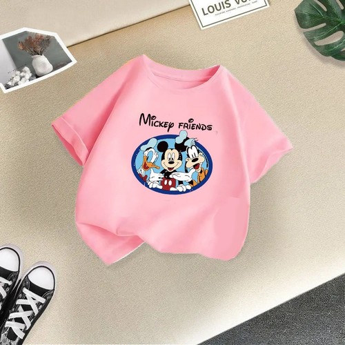 PINK ROUND MICKEY MOUSE SHORT SLEEVE T-SHIRT COTTON / BB-0037 - PINK ROUND MICKEY MOUSE SHORT SLEEVE T-SHIRT COTTON