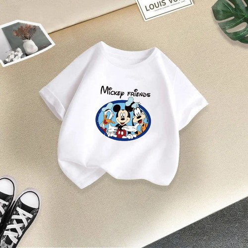 WHITE ROUND MICKEY MOUSE SHORT SLEEVE T-SHIRT COTTON / BB-0038 - WHITE ROUND MICKEY MOUSE SHORT SLEEVE T-SHIRT COTTON