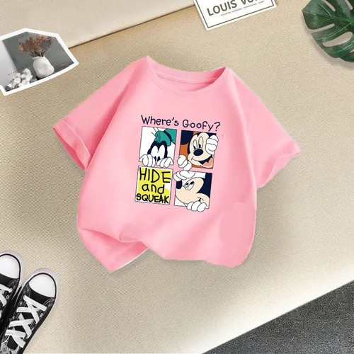 PINK GRID MICKEY MOUSE SHORT SLEEVE T-SHIRT COTTON / BB-0039 - PINK GRID MICKEY MOUSE SHORT SLEEVE T-SHIRT COTTON