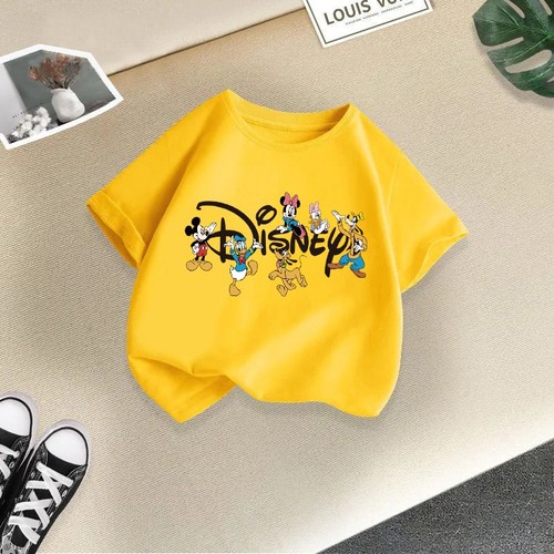 YELLOW MICKEY MOUSE PARADISE SHORT SLEEVE T-SHIRT COTTON / BB-0042 - YELLOW MICKEY MOUSE PARADISE SHORT SLEEVE T-SHIRT COTTON