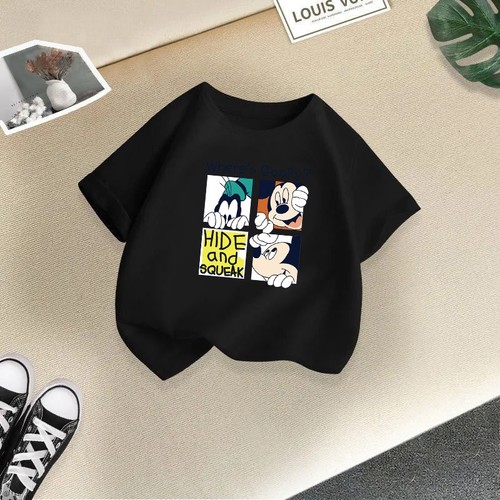 BLACK GRID MICKEY MOUSE SHORT SLEEVE T-SHIRT COTTON / BB-0043 - BLACK GRID MICKEY MOUSE SHORT SLEEVE T-SHIRT COTTON