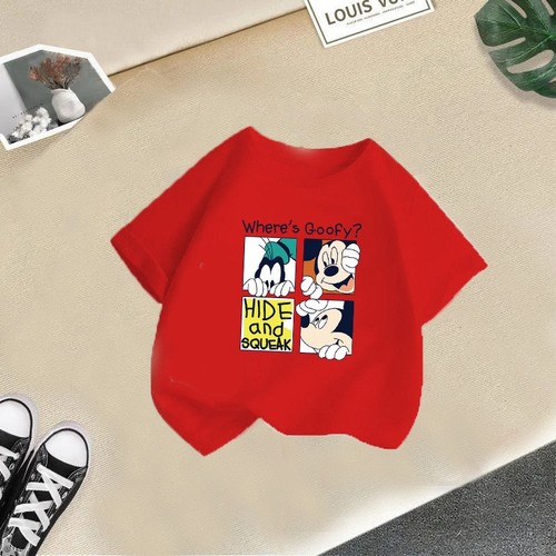 RED GRID MICKEY MOUSE SHORT SLEEVE T-SHIRT COTTON / BB-0045 - RED GRID MICKEY MOUSE SHORT SLEEVE T-SHIRT COTTON