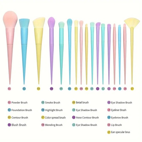 MAKEUP BRUSH SET 17 PIECES IN BAG / MU-0079 - IN BAG CANDY- COLOR