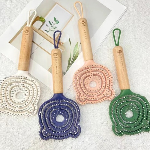 AIR CUSHION COMB 4 PIECES / MU-0080 - WOODEN HANDLE Color: 2070 Mixed Color