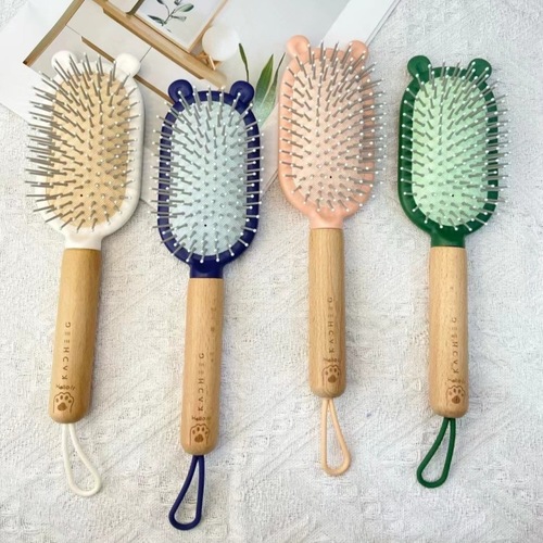 AIR CUSHION COMB 4 PIECES / MU-0081 - WOODEN HANDLE Color: 2067 Mixed Color