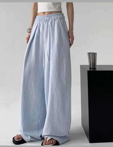 COLOR BLUE WIDE-LEG PANTS HIGH WAIST / GL-0076 - COLOR BLUE WIDE-LEG PANTS HIGH WAIST