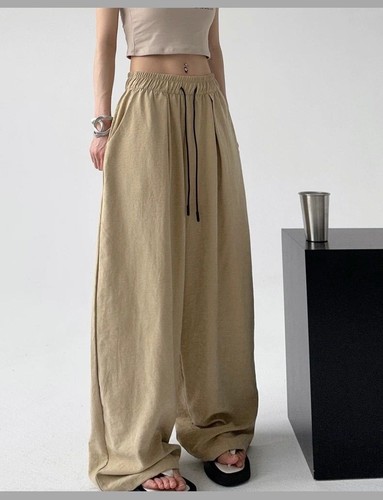 COLOR KHAKI WIDE-LEG PANTS HIGH WAIST / GL-0077 - COLOR KHAKI WIDE-LEG PANTS HIGH WAIST