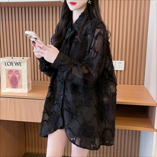 SUMMER LOOSE LONG SLEEVE WOMEN'S SHIRT / GL-0080 - COLOR BLACK SUMMER LOOSE LONG SLEEVE WOMEN'S SHIRT