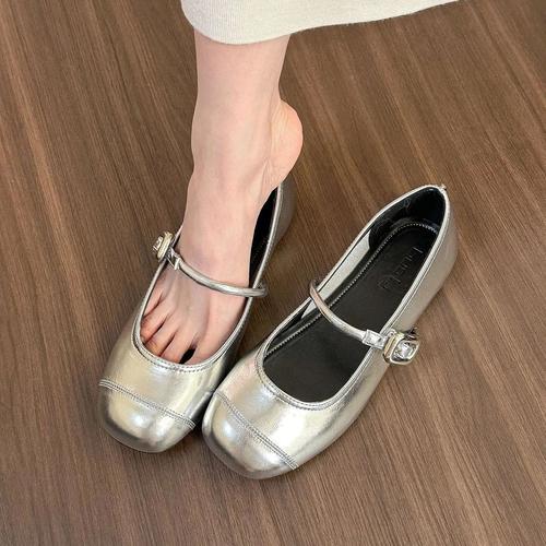 NON-SLIP ROUND TOE FLAT SHOES / WS-0046 - Color: Silver upgraded Size: 35, 36, 37