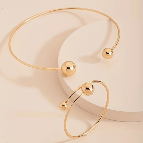 COLOR GOLD JEWELRY SET WOMEN'S ROUND NECKLACE AND BRACELET / WA-0071 - COLOR GOLD JEWELRY SET WOMEN'S ROUND NECKLACE AND BRACELET