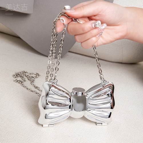 COLOR SILVER CROSSBODY BOW STYLE MINI PARTY BAG / WA-0074 - COLOR SILVER CROSSBODY BOW STYLE MINI PARTY BAG