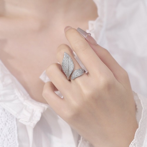 WHITE GOLD FLOWER LEAVES STYLE ADJUSTABLE RING / WA-0084 - WHITE GOLD FLOWER LEAVES STYLE ADJUSTABLE RING