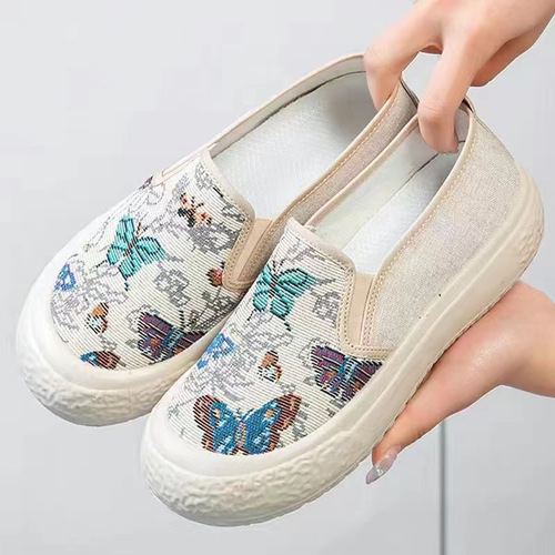 ETHNIC STYLE CLOTH SHOES / WS-0050 - Color: BUTTERFLY- WHITE Size: 36, 37, 38, 39