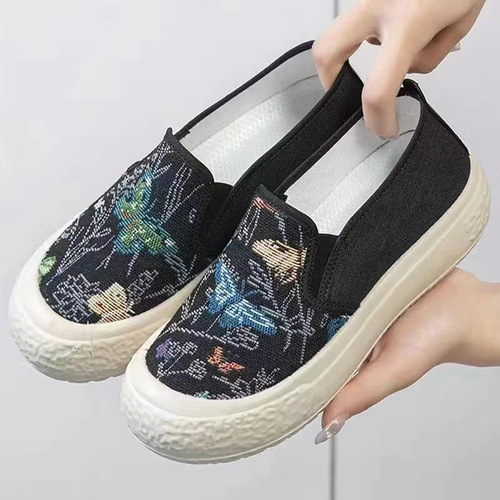 ETHNIC STYLE CLOTH SHOES / WS-0052 - Color: Butterfly- Black Size: 36, 37, 38, 39