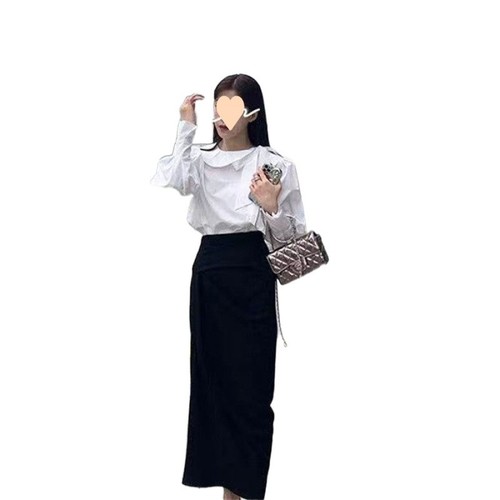 TWO PIECE SET LANTERN SLEEVE LOOSE SHIRT AND MID-LENGTH HIP SKIRT / WD-0151 - TWO PIECE SET LANTERN SLEEVE LOOSE SHIRT AND MID-LENGTH HIP SKIRT