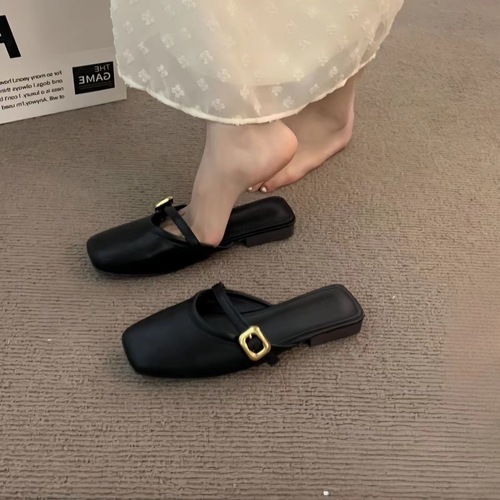 CLOSED TOE HALF SLIPPERS / WS-0054 - Soft leather Color : 8838-Black Size : 38-39 , 40-41