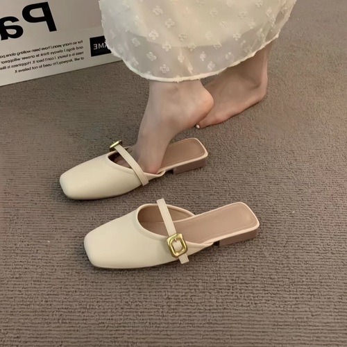 CLOSED TOE HALF SLIPPERS / WS-0055 - Soft leather Color : 8838-White ; Size : 38-39, 40-41