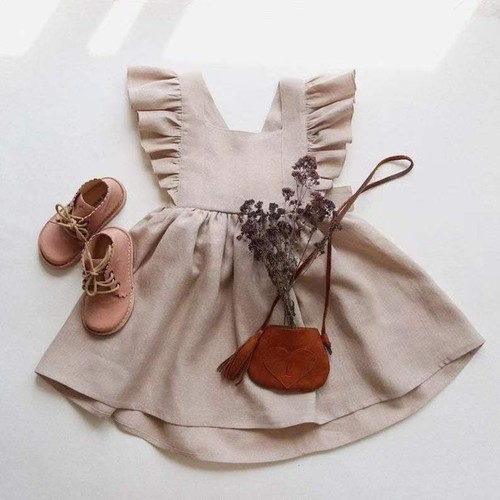 COLOR APRICOT LINEN GIRL DRESS / BB-0266 - COLOR APRICOT 80CM LINEN GIRL DRESS SHOES AND BAGS NOT INCLUDED