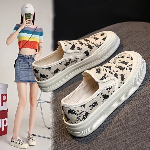 CASUAL SHOES / WS-0060 - Casual shallow-mouth flat canvas shoes Color : Beige Size : 35, 36, 37, 38, 39