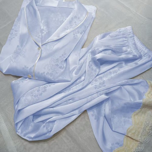 TWO PIECE SET LIGHT BLUE COLOR SILK LONG SLEEVE AND PAJAMA / WD-0172 - TWO PIECE SET LIGHT BLUE COLOR SIZE XL SILK LONG SLEEVE AND PAJAMA