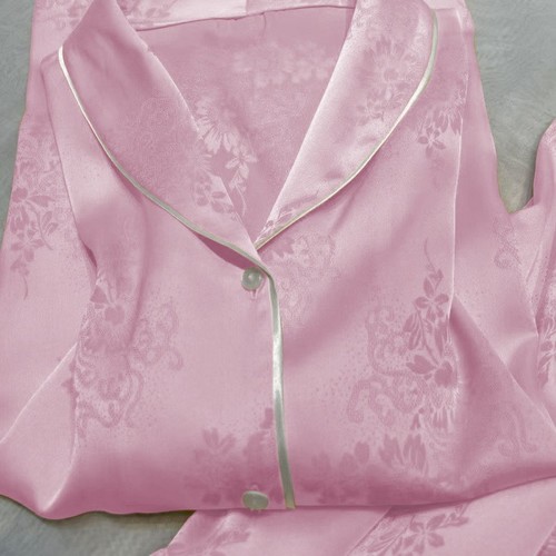 TWO PIECE SET PINK COLOR SILK LONG SLEEVE AND PAJAMA / WD-0173 - TWO PIECE SET PINK COLOR SILK LONG SLEEVE AND PAJAMA