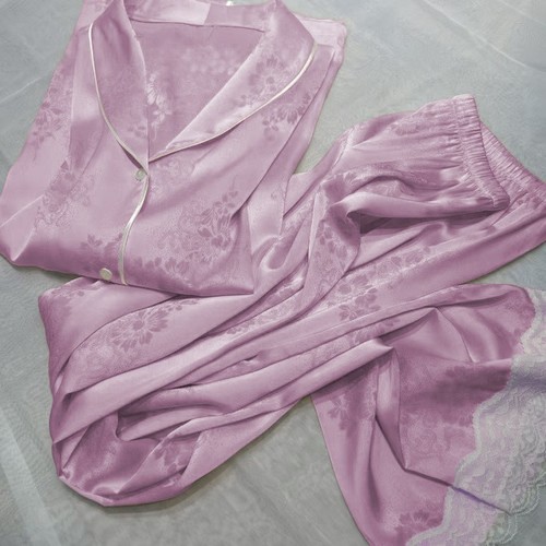 TWO PIECE SET SILK LONG SLEEVE AND PAJAMA / WD-0174 - TWO PIECE SET COLOR PURPLE SILK LONG SLEEVE AND PAJAMA