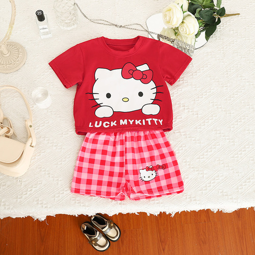 LOOSE SHIRT WITH PLAID SHORTS- SET / BB-0280 - Color : Red Suitable for height : 120cm, 130cm, 140cm