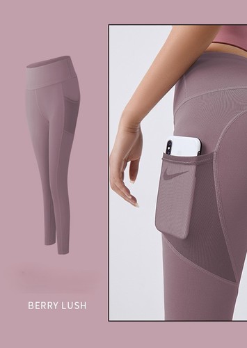 HIGH WAIST FITNESS PANTS FOR WOMEN / SF-0178 - COLOR BERRY LUSH HIGH WAIST FITNESS PANTS FOR WOMEN WITH SIDE POCKET