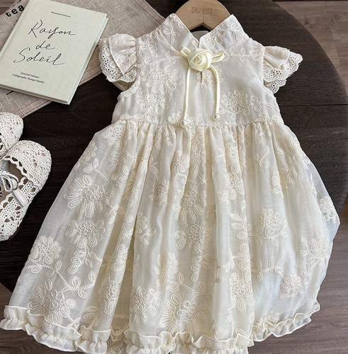 EMBROIDERED LACE DRESS / BB-0287 - Color : apricot Suitable for height : 100cm, 110cm, 120cm