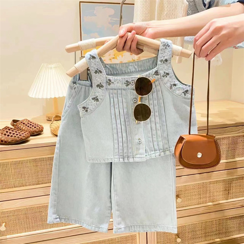 EMBROIDERED FLOWER TOP JEANS- 2-PIECE SET/ BB-0290 - Color : Two-piece set Suitable height : 100cm,110cm, 120cm, 130cm